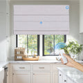 KALIA motorized linen fabric Roman shade with remote control for a bright kitchen window
