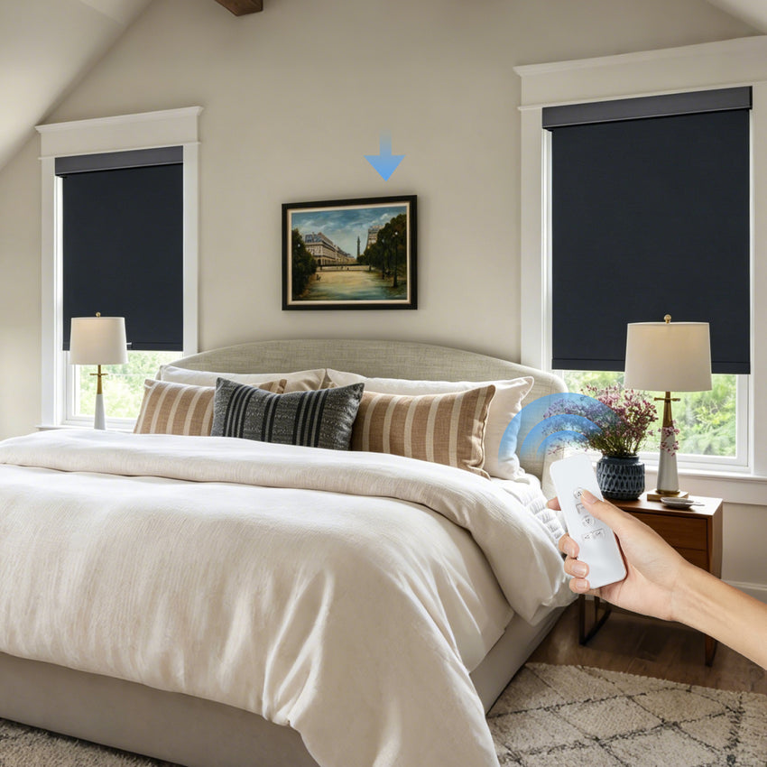 KALIA Motorized Blackout Flat Fabric Roller Shades with Remote Control