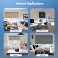Various room applications: living room, study, kitchen, bedroom with smart motorized blackout shades