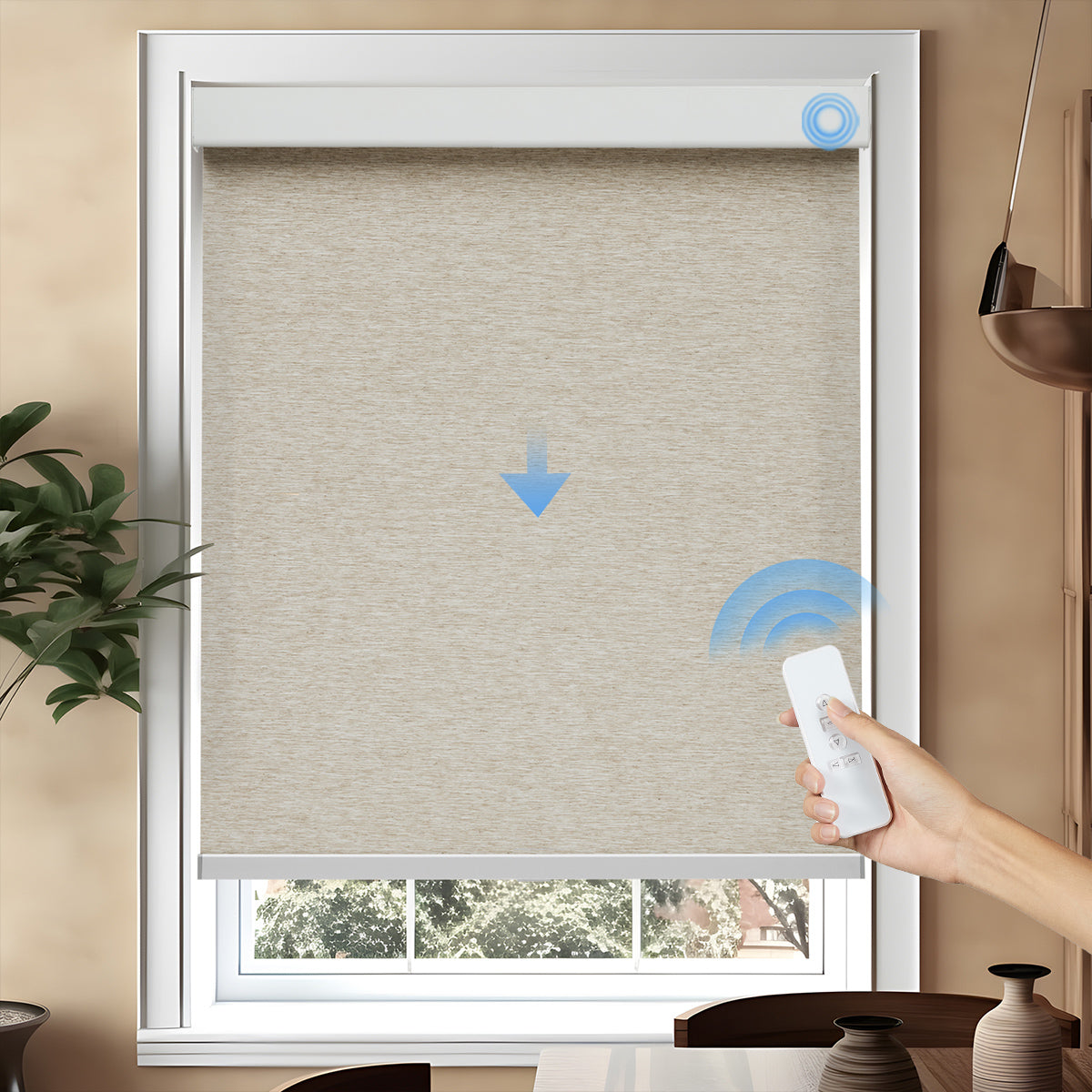 Motorized Natural Woven Roller Shades