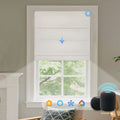 KALIA motorized natural woven linen Roman shade with smart home control for window privacy