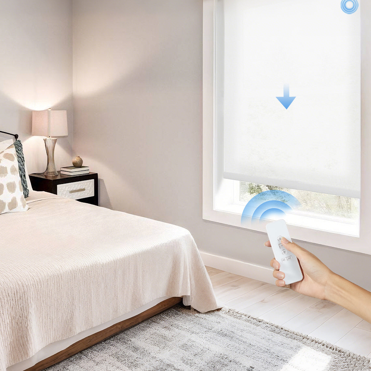 Motorized Bamboo-Look Roller Shades