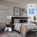KALIA gray motorized Roman shade with smart weather and temperature automation in bedroom
