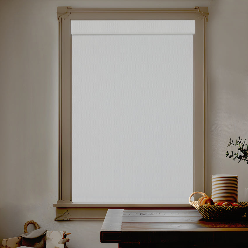 KALIA Bamboo Style Roller Blinds with Blackout fabric in white