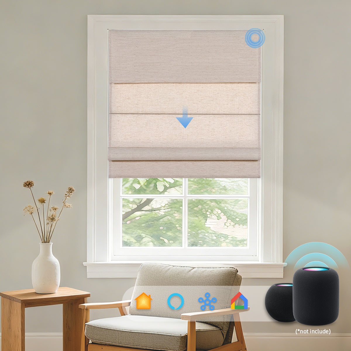Motorized Linen Fabric Roman Shades