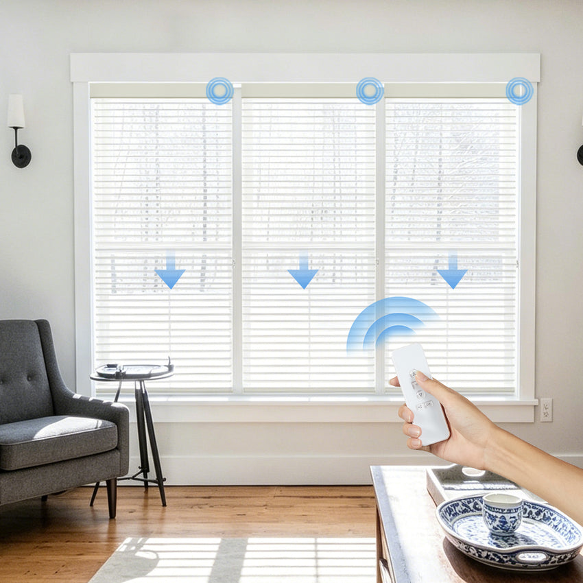KALIA Custom Motorized Linen Shangri-La Sheer Shades with Remote Control