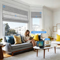 KALIA motorized linen Roman shade with voice control for living room window light control
