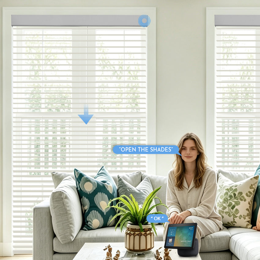 A-OK Motorized 70-80% Blackout Shangri-La Sheer Shades for living room