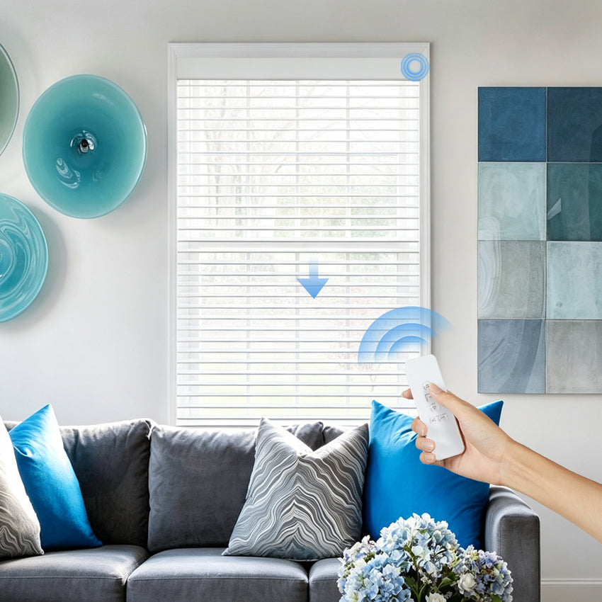 KALIA Motorized light filtering Shangri-La shades with Remote Control