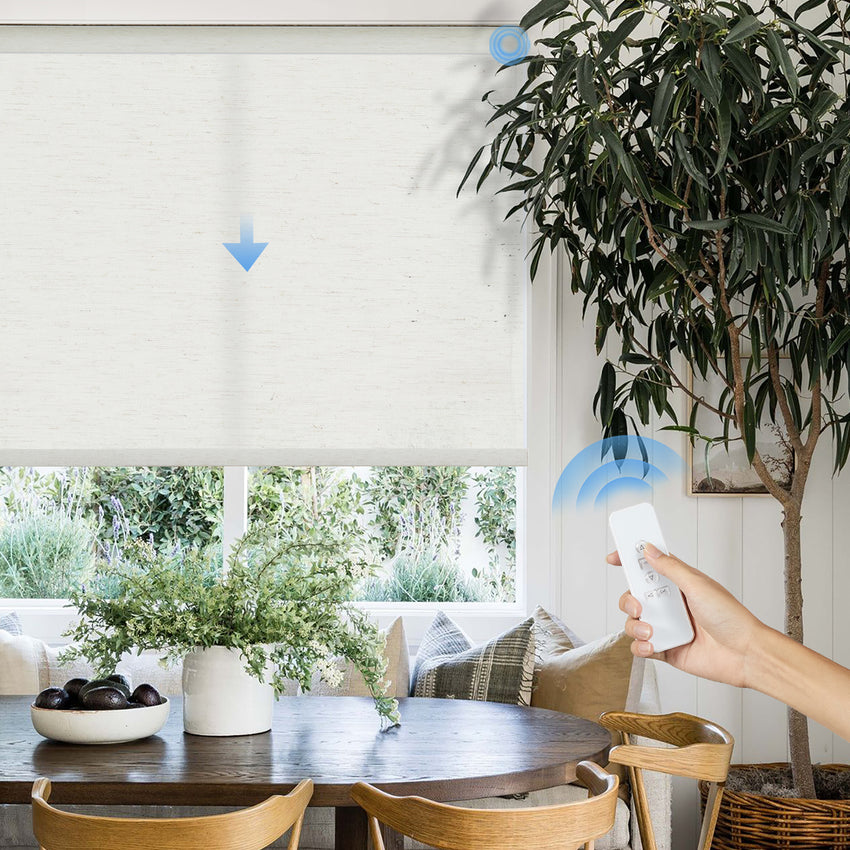 Motorized Linen Roller Shades | Light Filtering | KALIA