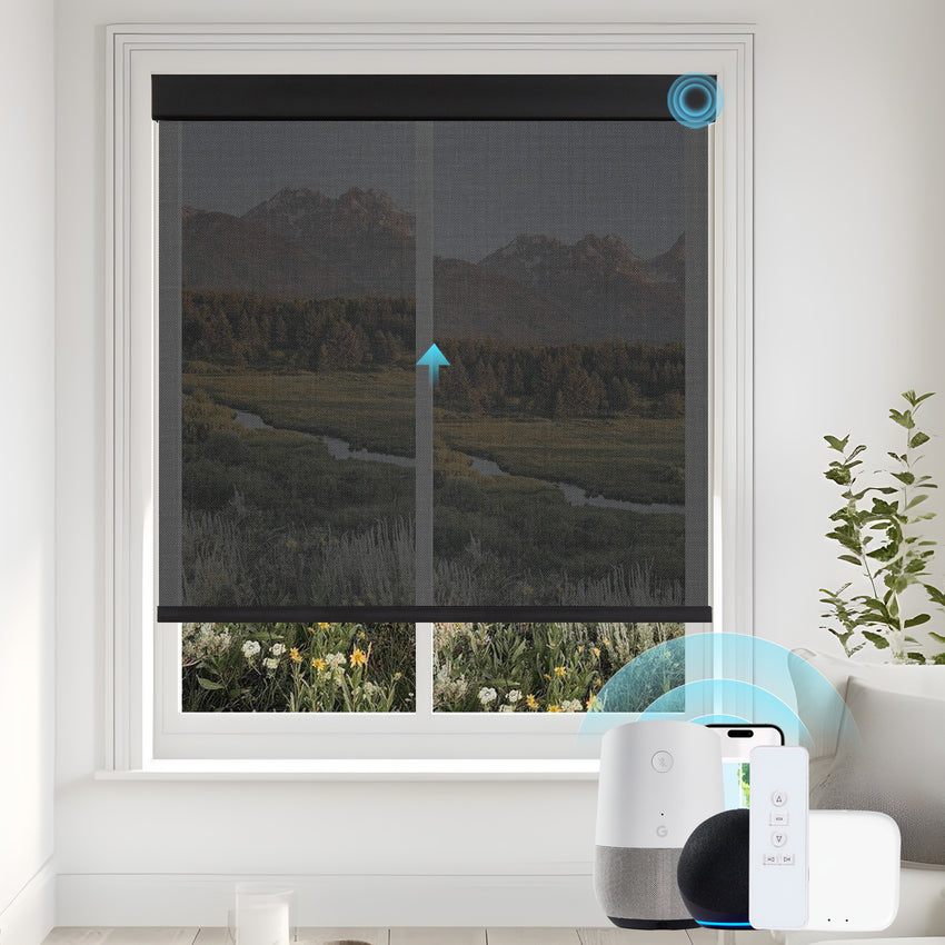 KALIA A-OK motorized solar shade with smart controls and light filtering fabric