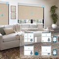 Light-blocking A-OK motorized roller shades with intelligent control, app, voice, and group scheduling