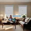 KALIA custom blackout roller shades with voice control for hands-free opening in living room