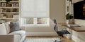 Maderia light filtering linen roller blinds in neutral beige, cordless design for any window size